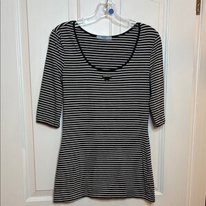 EUC PRADA Stripe Three-Quarter Sleeve Jersey Top women’s black & white size 42/6